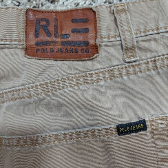Polo Jeans Co Ralph Lauren Denim 34 Light Brown Straight Weathered Distressed - Picture 6 of 8